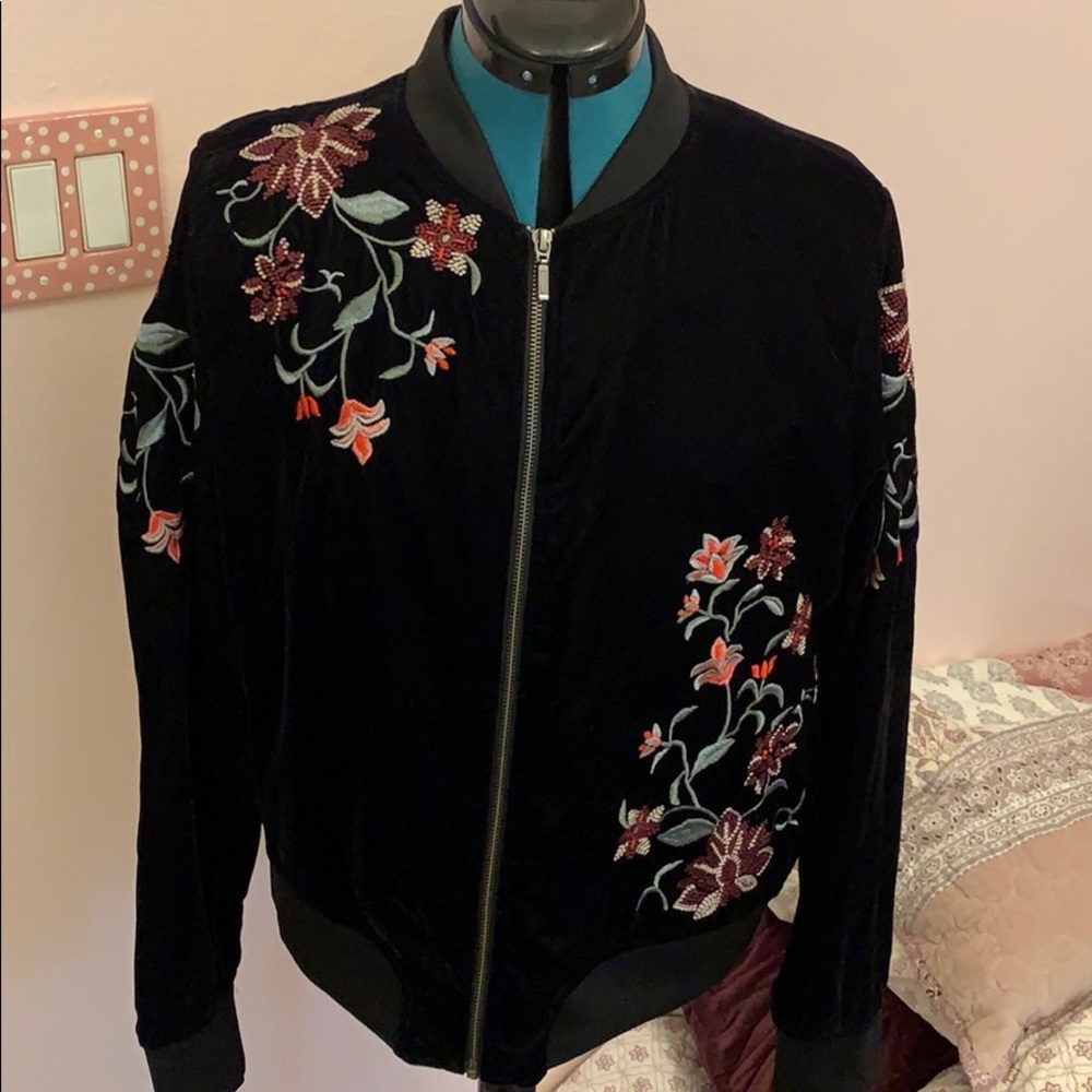 Ana Velvet Embroidered Bomber Jacket